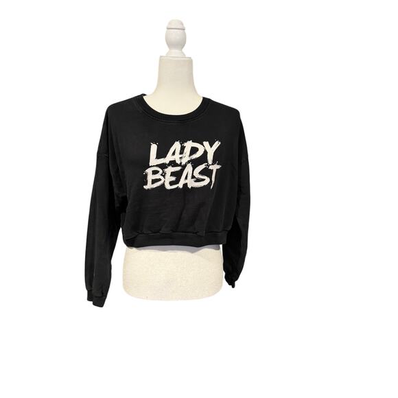 BEAST MODE Lady Beast Cropped Black Sweatshirt in One Sz Fits All - Picture 1 of 6